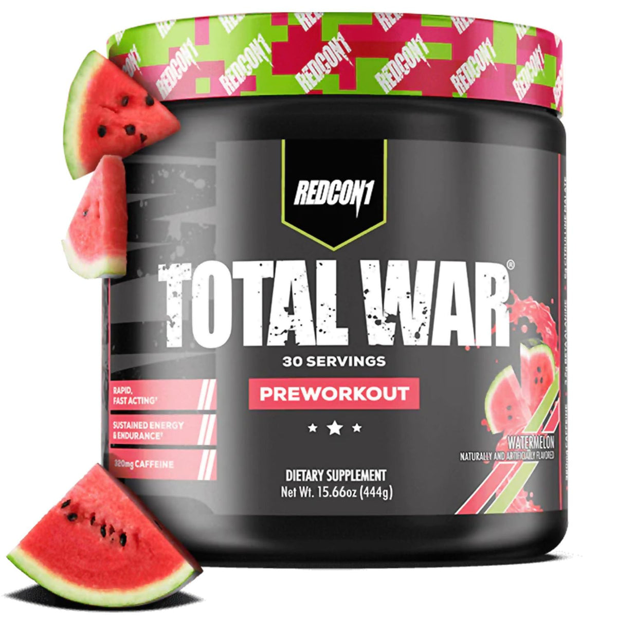 REDCON1 Total War Pre Workout, Watermelon - L Citrulline, Malic Acid, Green Tea Leaf Extract for Pump Boosting Pre Workout for Women & Men - 3.2g Beta Alanine - PrimeBioHealth - canada supplements