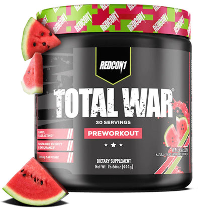 REDCON1 Total War Pre Workout, Watermelon - L Citrulline, Malic Acid, Green Tea Leaf Extract for Pump Boosting Pre Workout for Women & Men - 3.2g Beta Alanine - PrimeBioHealth - canada supplements