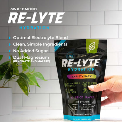 REDMOND Re-Lyte Hydration Electrolyte Powder Mix, Variety Pack, 30 Stick Packs - PrimeBioHealth - canada supplements
