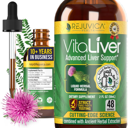 Rejuvica Health VitaLiver | Liver Cleanse & Detox Drops | Milk Thistle, Artichoke, Chanca Piedra & Dandelion Extract | Fatty Liver Support Repair - PrimeBioHealth - canada supplements