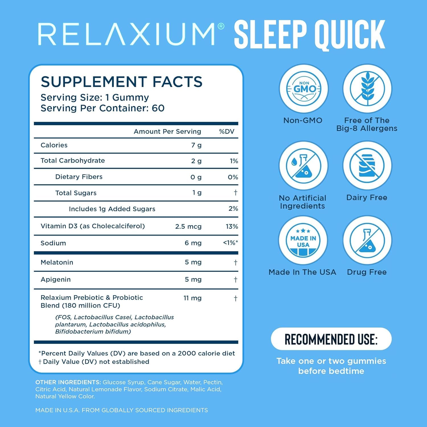 Relaxium SleepQuick Gummies - Sleep Aid + Gut Health & Immune Support, 5 mg Melatonin, Vitamin D-3 + Prebiotic & Probiotic Blend - PrimeBioHealth - canada supplements