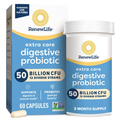 Renew Life Extra Care Digestive Probiotic Capsules, 50 Billion CFU Guaranteed, Daily Supplement Supports Immune, Digestive, Respiratory Health(1), L. Rhamnosus GG - PrimeBioHealth - canada supplements