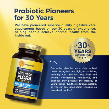 Renew Life Men's Care Probiotic Capsules, Supports Mens Digestive, Colon, Immune and Respiratory Health, L. Rhamnosus GG, Dairy, Soy and gluten-free, 90 Billion CFU, 30 Count - PrimeBioHealth - canada supplements