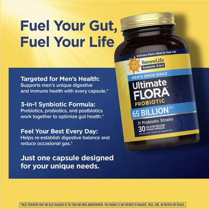 Renew Life Ultimate Flora Probiotics for Men 65 Billion CFU Delayed Release Vegan Capsules | Digestive Health | Immune Health | Dairy Free | 30 Count - PrimeBioHealth - canada supplements