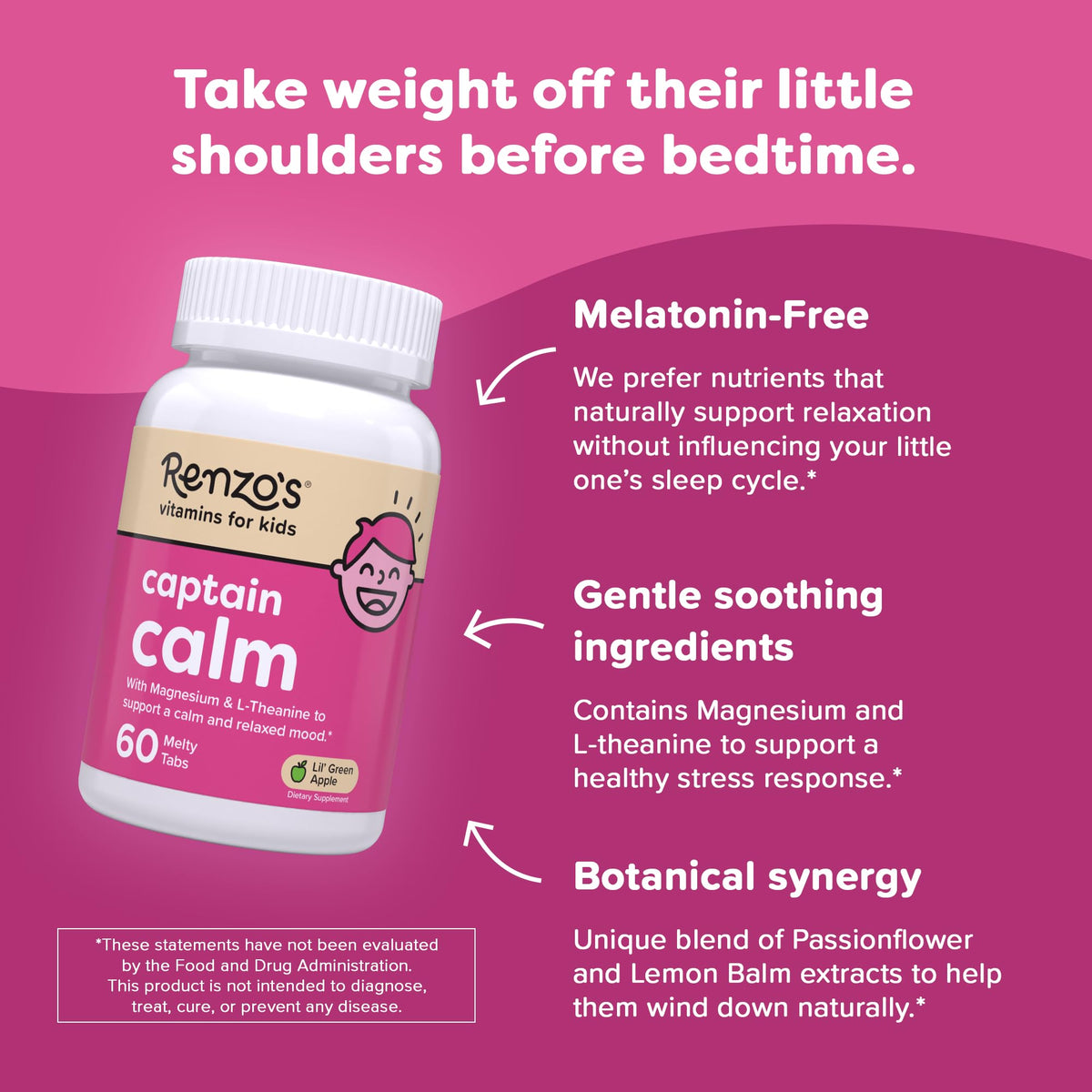 Renzo's Captain Calm Kids Magnesium Supplement with L-Theanine, Dissolvable Kids Vitamins for Relaxation and Mood Support, Sugar-Free Melty Tabs, - PrimeBioHealth - canada supplements