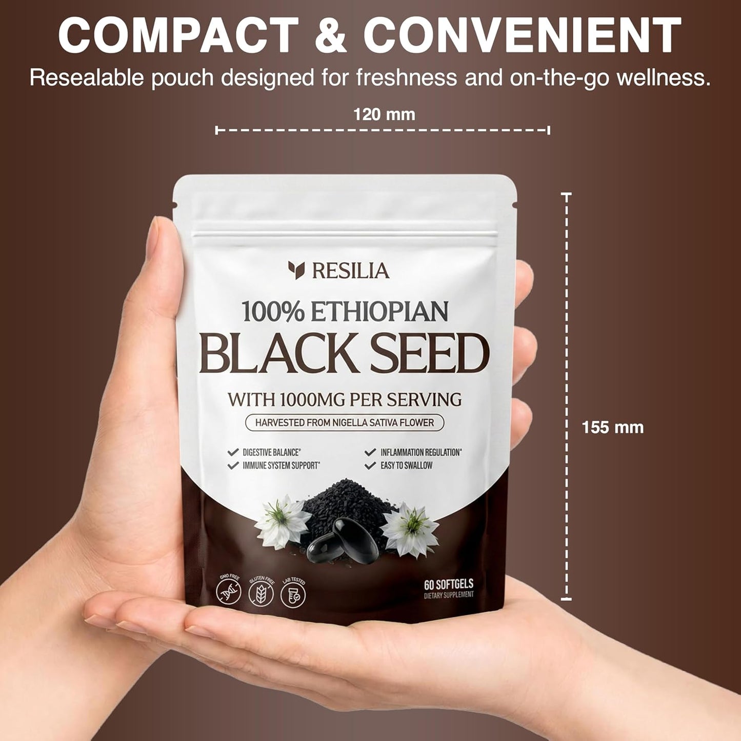 Resilia Ethiopian Black Seed Softgels 1000mg Per Serving – Premium Nigella Sativa Seed Oil Supplement – Digestive & Immune Support Formula – Easy to Swallow Soft Capsules 180 Count (Pack 3) - PrimeBioHealth - canada supplements