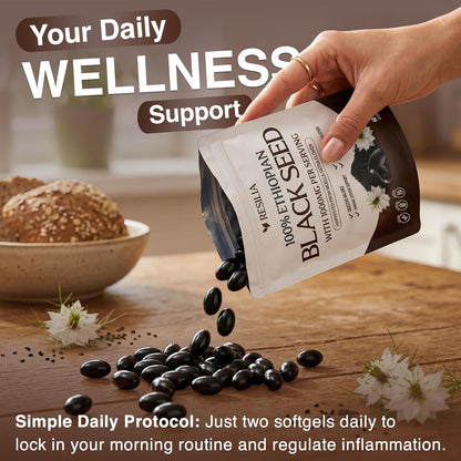 Resilia Ethiopian Black Seed Softgels 1000mg Per Serving – Premium Nigella Sativa Seed Oil Supplement – Digestive & Immune Support Formula – Easy to Swallow Soft Capsules 180 Count (Pack 3) - PrimeBioHealth - canada supplements