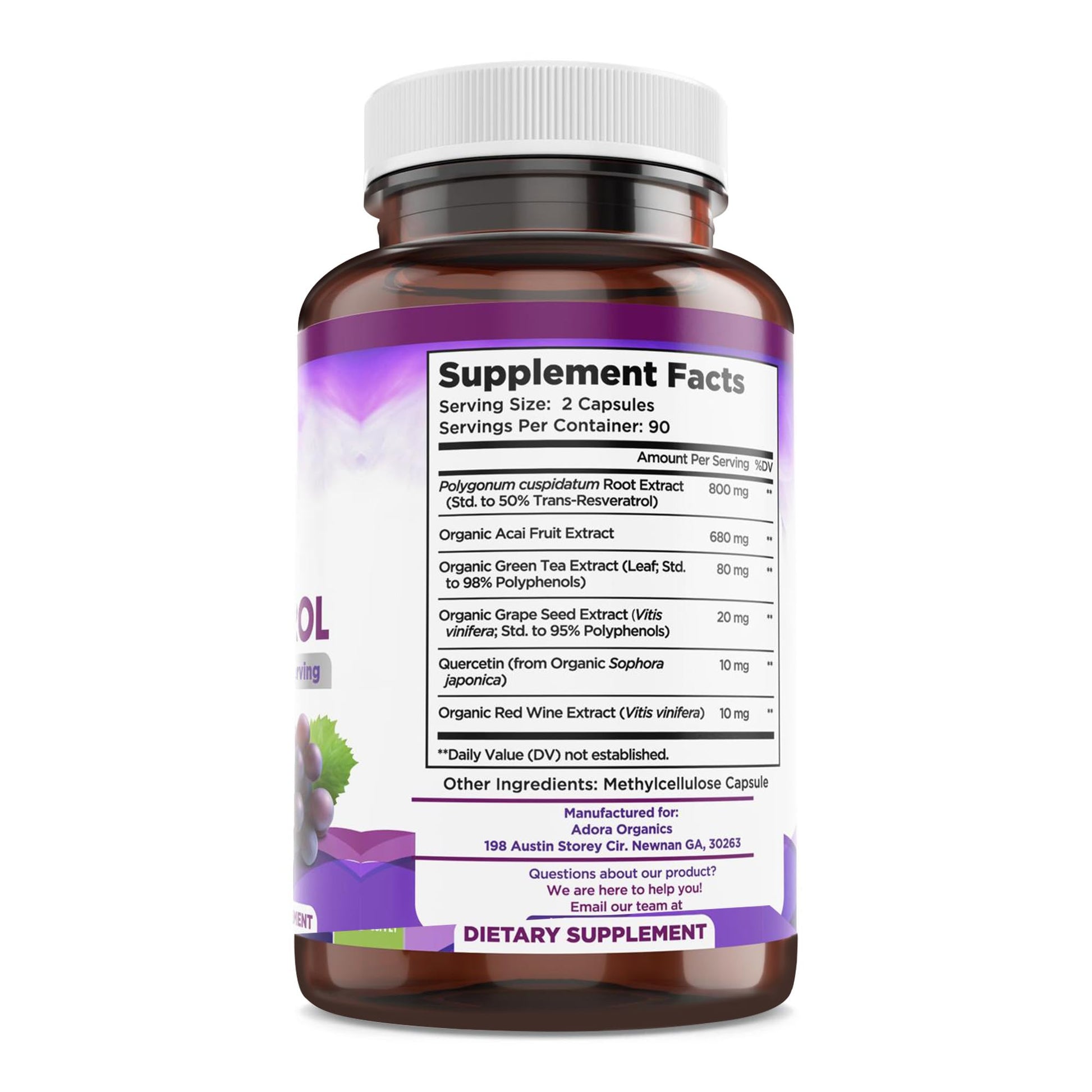 Resveratrol 1600mg - 180 Capsules | Trans-Resveratrol Antioxidant Supplement with Natural Green Tea, Grape Seed Polyphenols & Quercetin, Supports Digestive - PrimeBioHealth - canada supplements