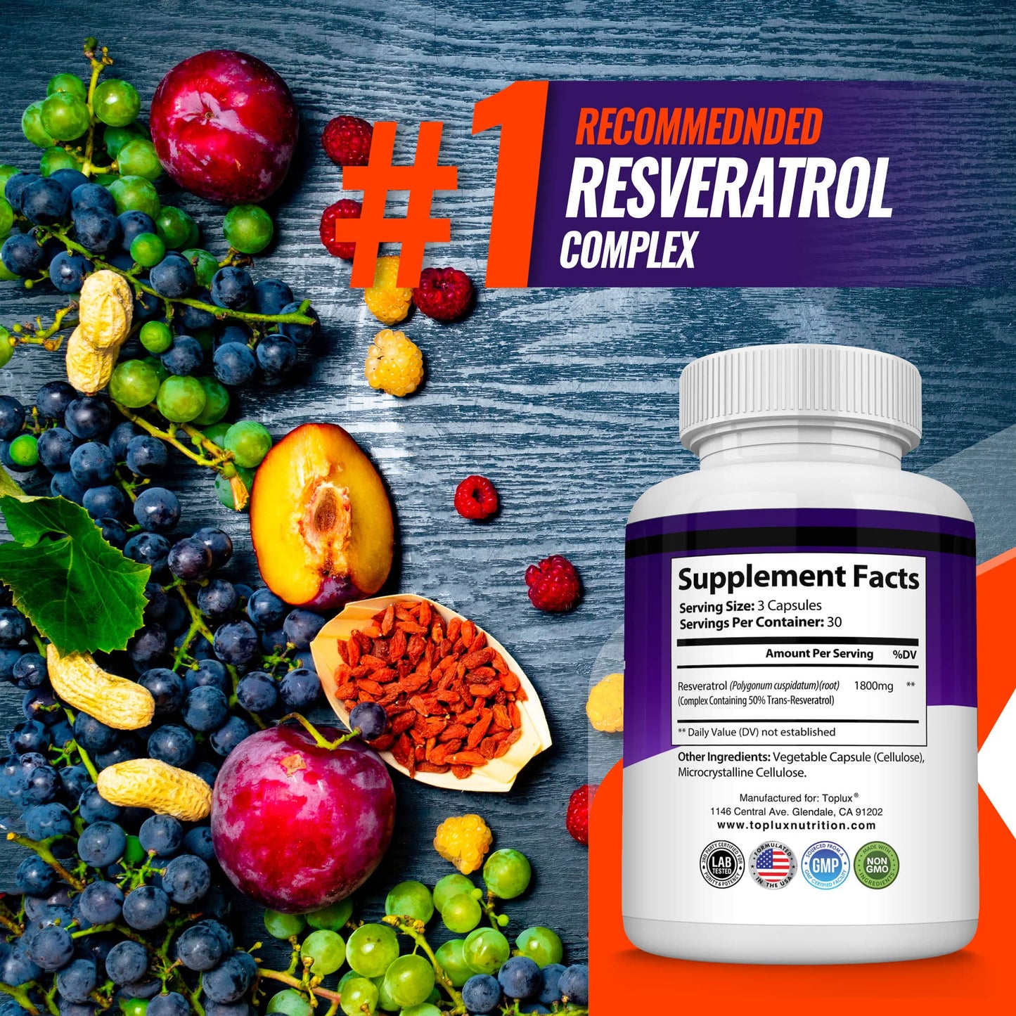 Resveratrol Supplement 1800 mg Antioxidant Complex - Highly Potent Natural Trans-Resveratrol Pills for Healthy Aging, Overall Health Support, Immune System - PrimeBioHealth - canada supplements