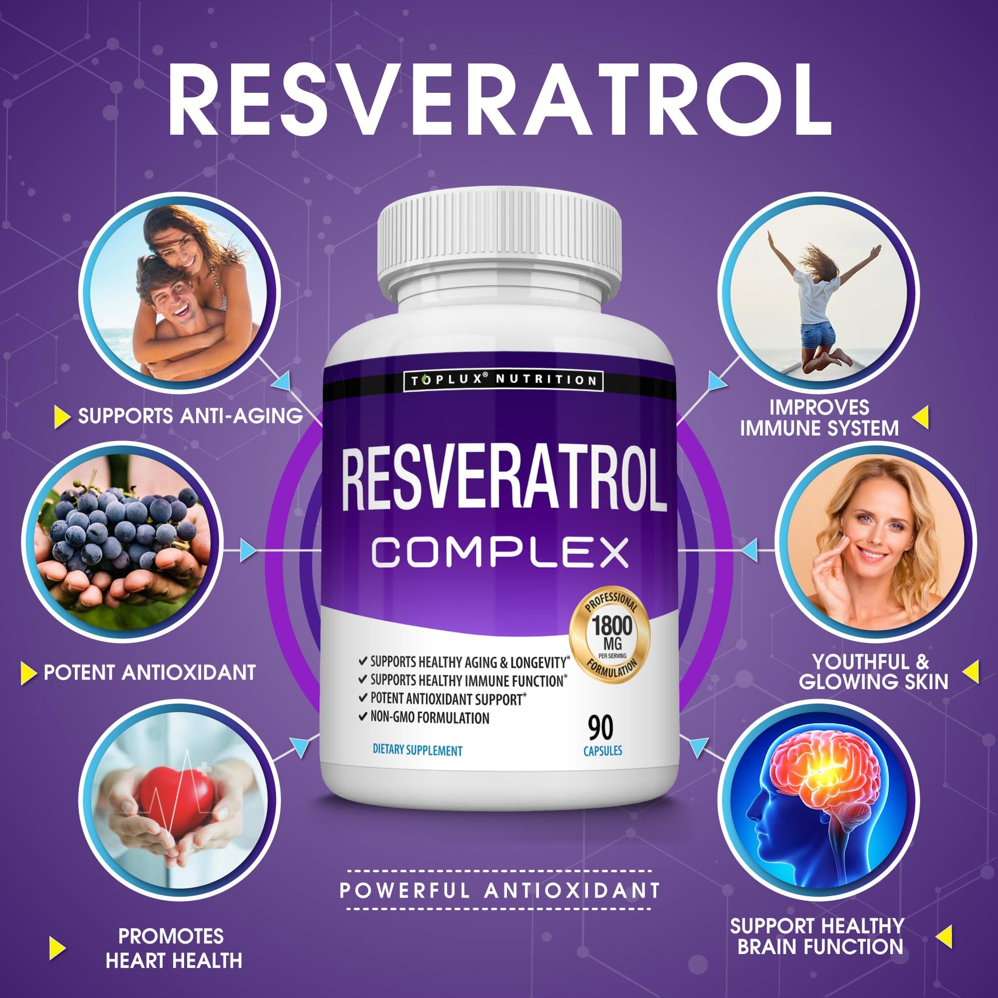Resveratrol Supplement 1800 mg Antioxidant Complex - Highly Potent Natural Trans-Resveratrol Pills for Healthy Aging, Overall Health Support, Immune System - PrimeBioHealth - canada supplements
