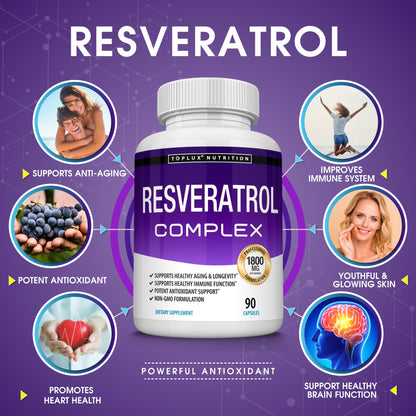 Resveratrol Supplement 1800 mg Antioxidant Complex - Highly Potent Natural Trans-Resveratrol Pills for Healthy Aging, Overall Health Support, Immune System - PrimeBioHealth - canada supplements