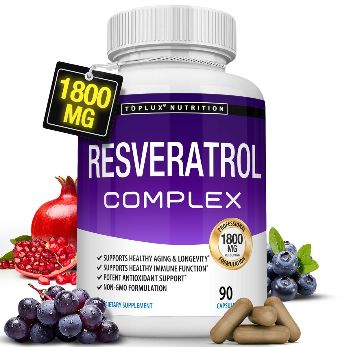 Resveratrol Supplement 1800 mg Antioxidant Complex - Highly Potent Natural Trans-Resveratrol Pills for Healthy Aging, Overall Health Support, Immune System - PrimeBioHealth - canada supplements