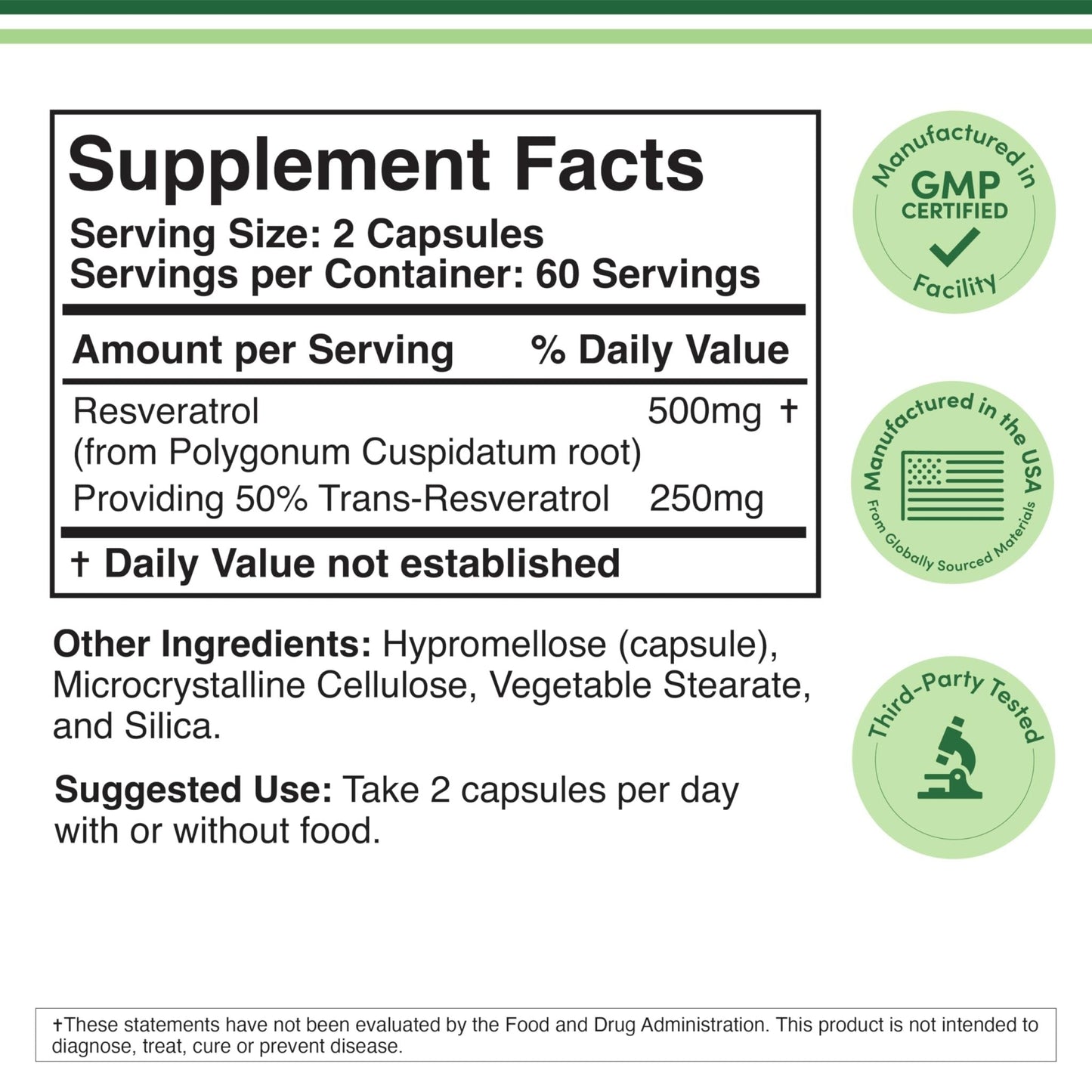 Resveratrol Supplement 500mg Per Serving, 120 Capsules (Resveratrol Polygonum Root Extract Providing 50% Trans Resveratrol) - PrimeBioHealth - canada supplements