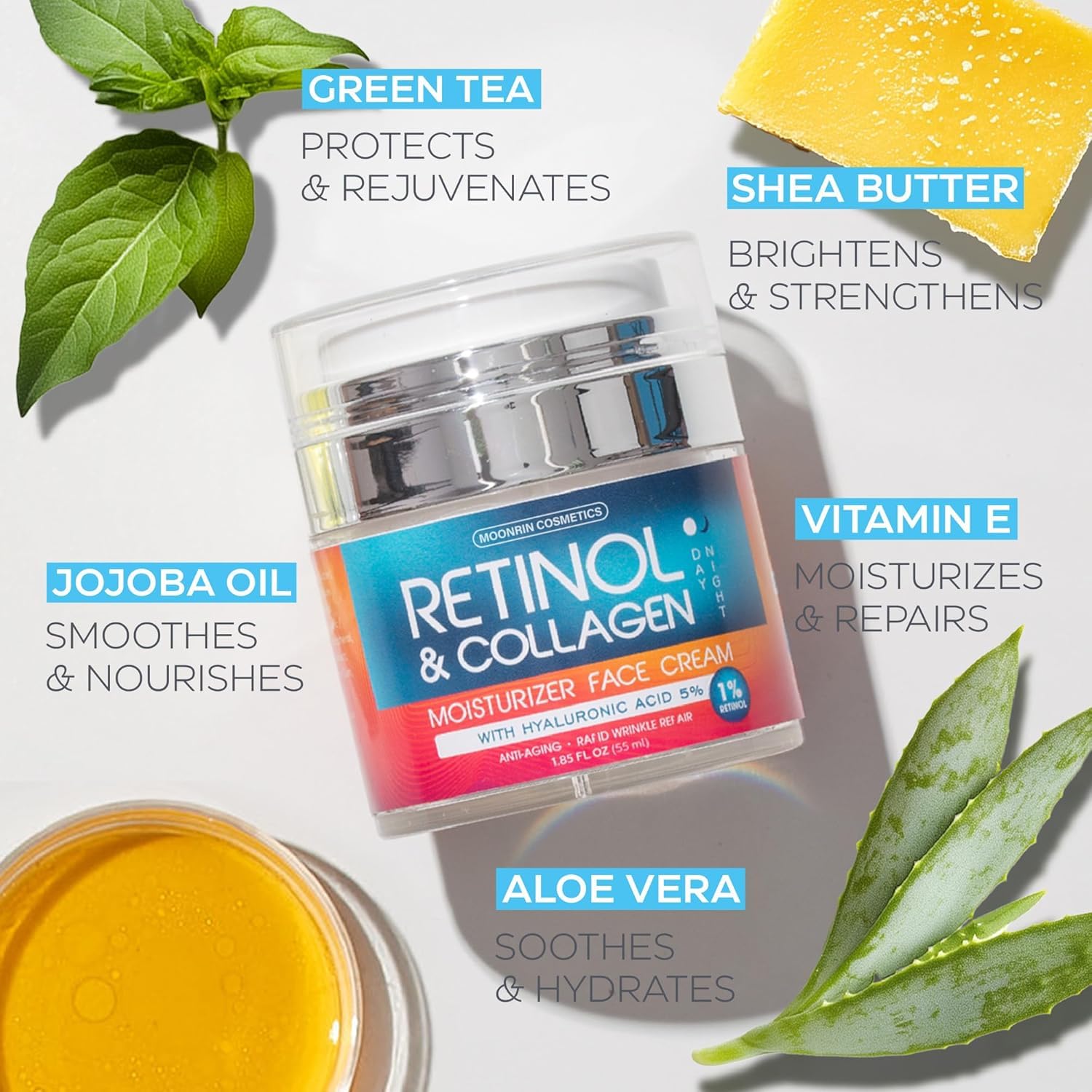 Retinol Cream for Face with Hyaluronic Acid, Day-Night Anti-Aging Moisturizer for Women, Men, Collagen Cream for Face Reduces Wrinkles, Dryness, 1.85 Oz - PrimeBioHealth - canada supplements