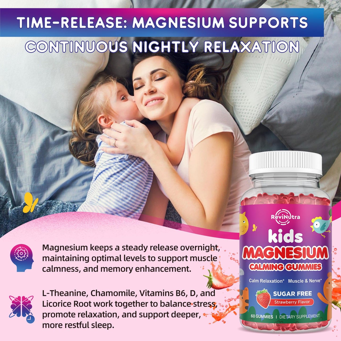 ReviNutra Magnesium Gummies for Kids - Magnesium Glycinate Gummies with L-Theanine, Chamomile, Vitamin B6, D for Kids & Adults Sleep - PrimeBioHealth - canada supplements