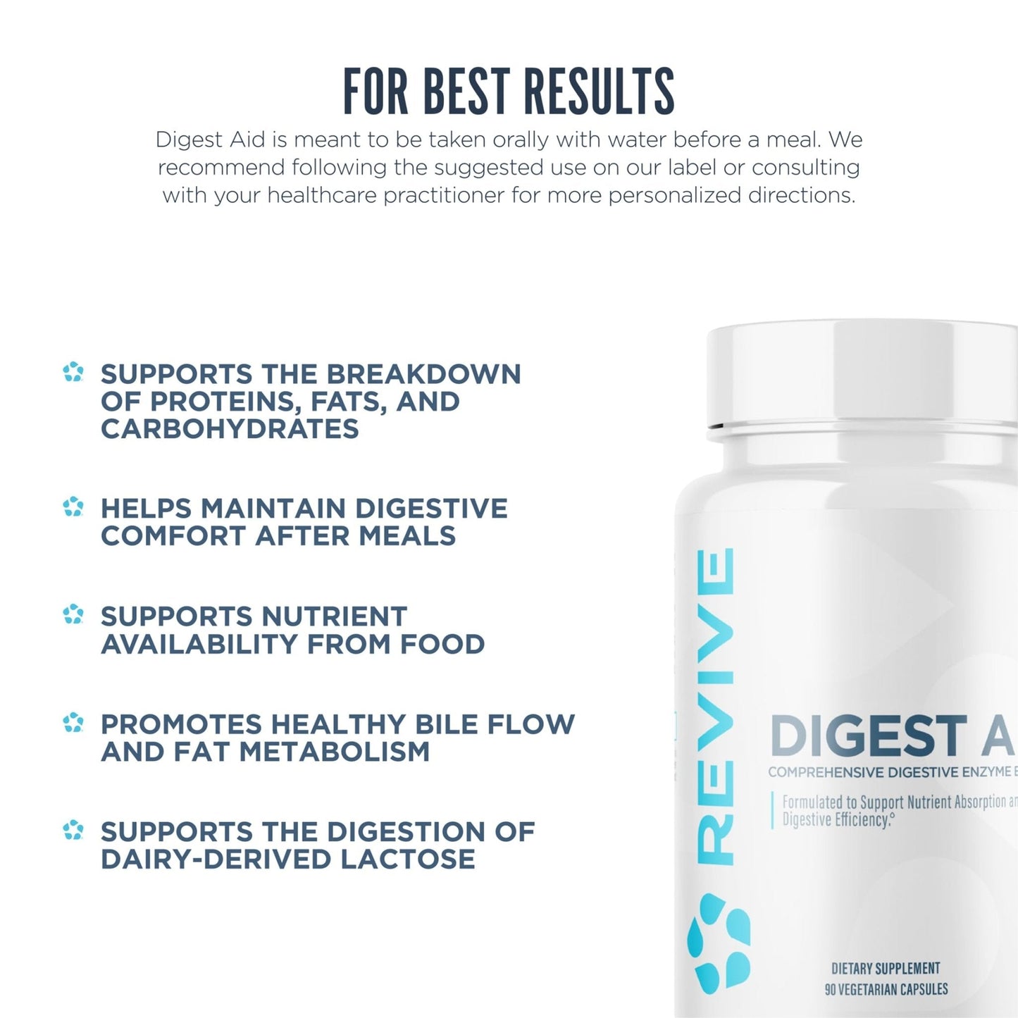 Revive MD Digest Aid, Digestive Support Supplement for Men & Women - Comprehensive Digestive Enzyme Blend with Probiotics & Prebiotics for Gut Health & Healthy Digestion - PrimeBioHealth - canada supplements