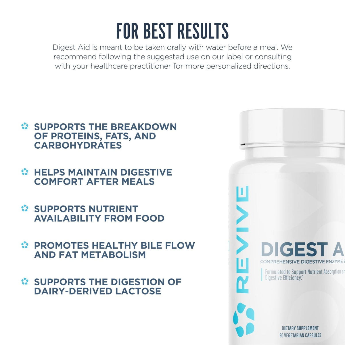 Revive MD Digest Aid, Digestive Support Supplement for Men & Women - Comprehensive Digestive Enzyme Blend with Probiotics & Prebiotics for Gut Health & Healthy Digestion - PrimeBioHealth - canada supplements