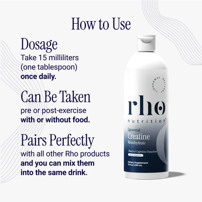 Rho Nutrition Liposomal Creatine Monohydrate - Ultra High Absorption Liquid Creatine Supplement – Promotes Lean Muscle Mass & Recovery, Supports Brain Function - PrimeBioHealth - canada supplements