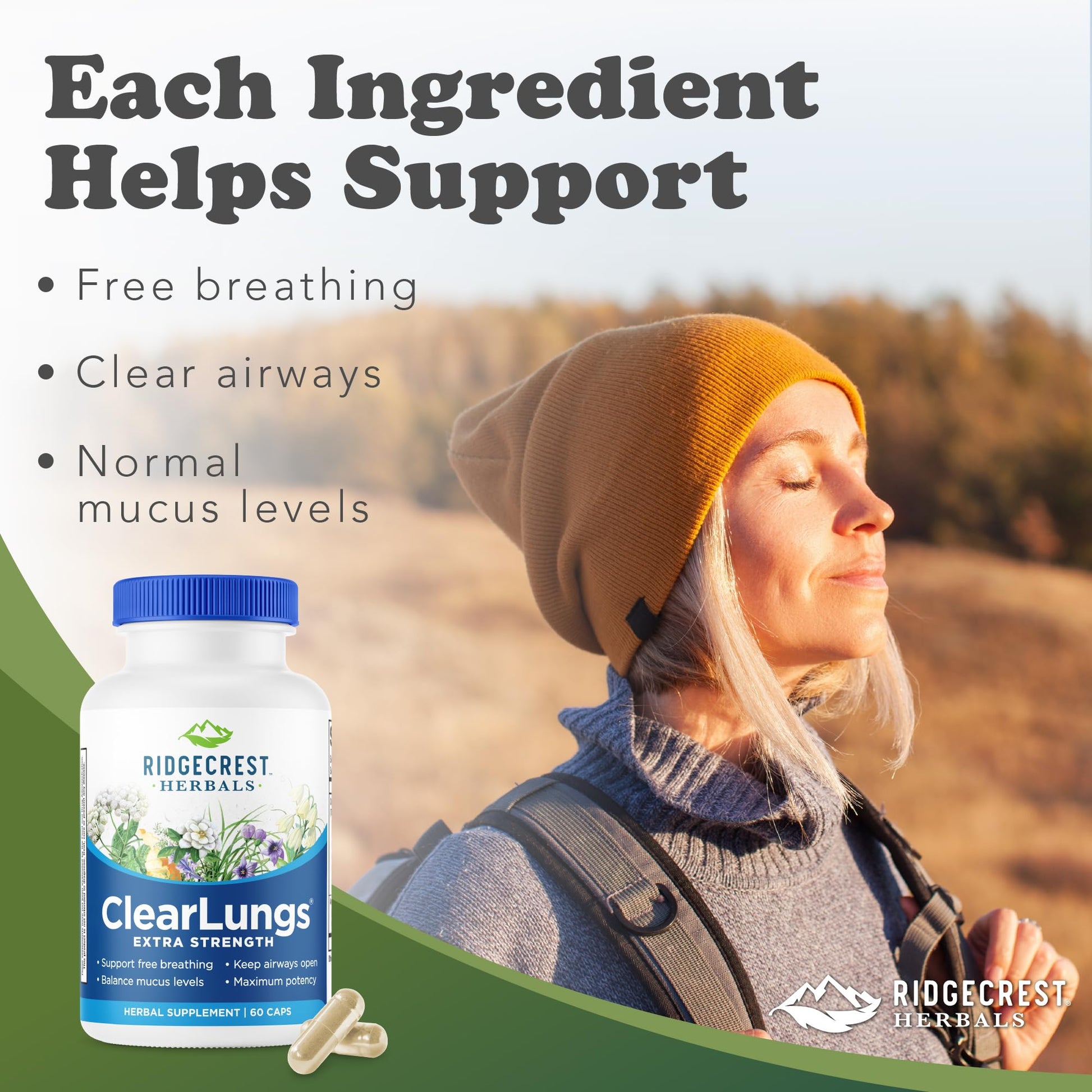 RidgeCrest Herbals ClearLungs Extra Strength, Daily Health Supplement, Natural Lung and Nasal Wellness Formula - PrimeBioHealth - canada supplements
