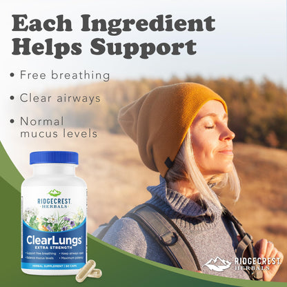 RidgeCrest Herbals ClearLungs Extra Strength, Daily Health Supplement, Natural Lung and Nasal Wellness Formula - PrimeBioHealth - canada supplements
