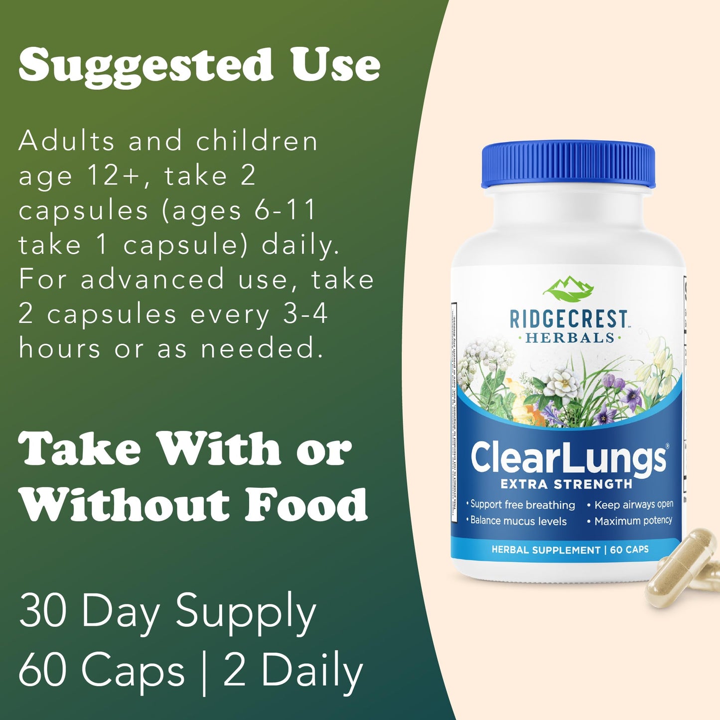 RidgeCrest Herbals ClearLungs Extra Strength, Daily Health Supplement, Natural Lung and Nasal Wellness Formula - PrimeBioHealth - canada supplements