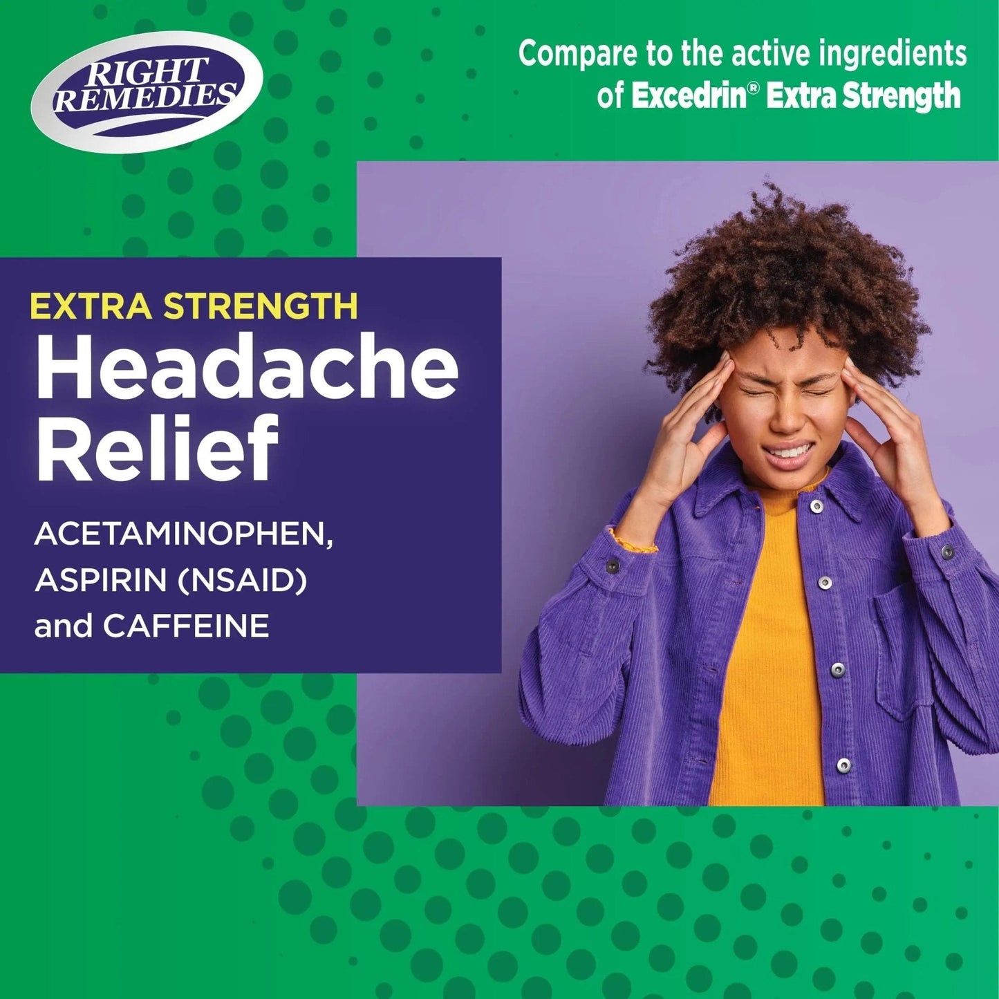 RIGHT REMEDIES Extra Strength Headache Relief with Acetaminophen, Aspirin (NSAID) & Caffeine, (300 caplets), Back & Body Pain Relief, Compare to The Active Ingredients in Excedrin® Extra Strength - PrimeBioHealth - canada supplements