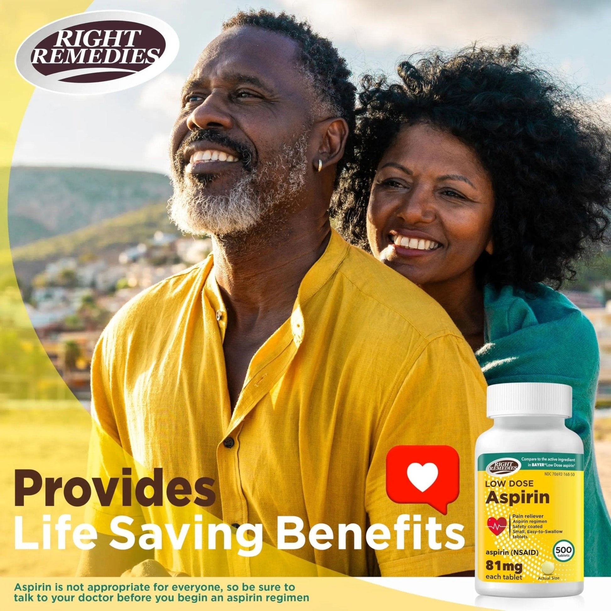 RIGHT REMEDIES Low Dose Aspirin 81mg, Enteric Coated Tablets, NSAID Pain Reliever & Fever Reducer for Adults, Compare to the Active Ingredient in Bayer® Low Dose Aspirin (500ct) - PrimeBioHealth - canada supplements