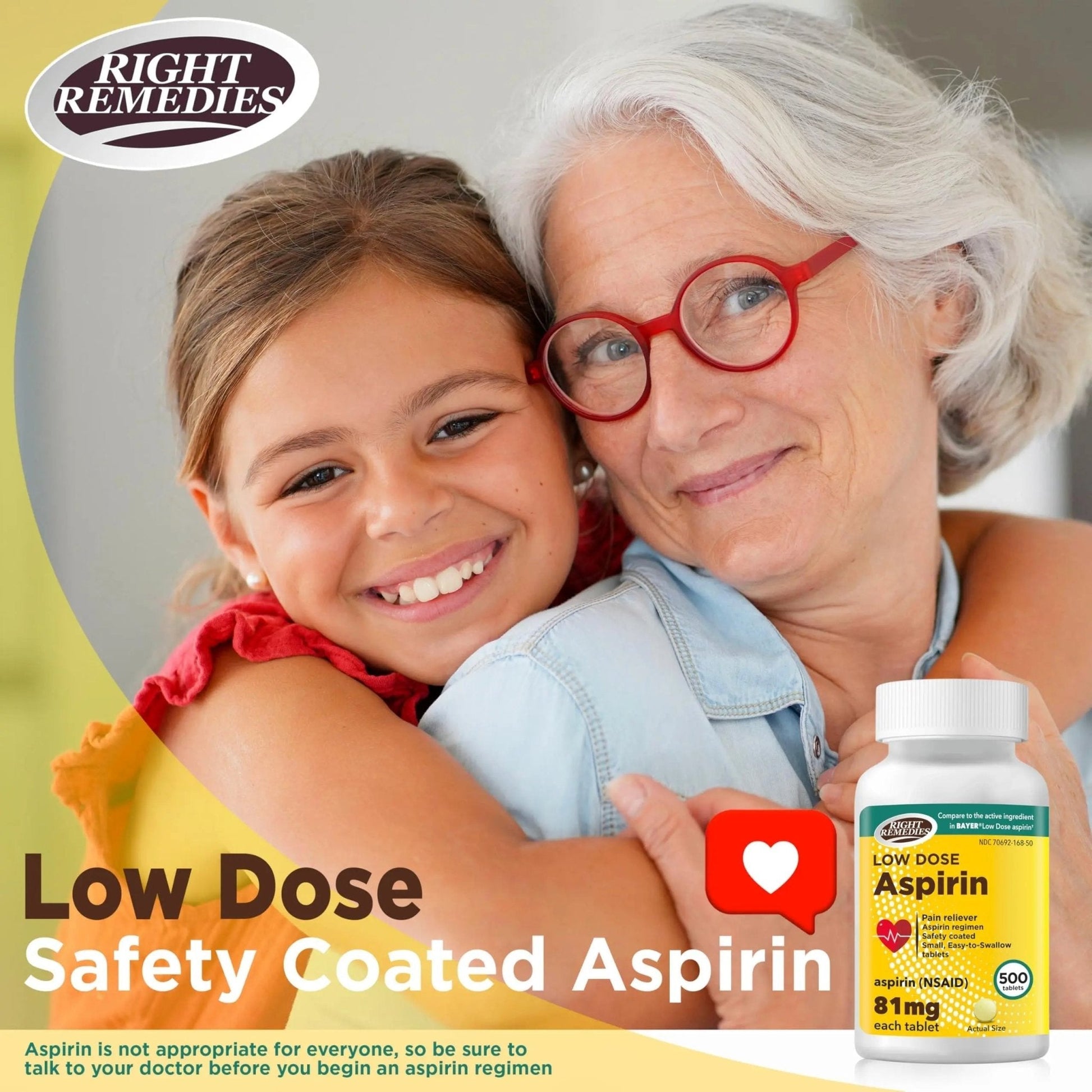 RIGHT REMEDIES Low Dose Aspirin 81mg, Enteric Coated Tablets, NSAID Pain Reliever & Fever Reducer for Adults, Compare to the Active Ingredient in Bayer® Low Dose Aspirin (500ct) - PrimeBioHealth - canada supplements