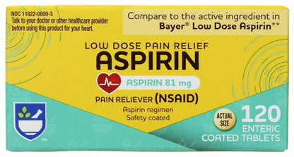 Rite Aid Aspirin Enteric Tablets, 81 mg Aspirin - 120 ct, Low Dose Aspirin | NSAID | Migraine Relief Products | Safety Coated | Enteric Coated Aspirin Regime (Package May Vary) - PrimeBioHealth - canada supplements