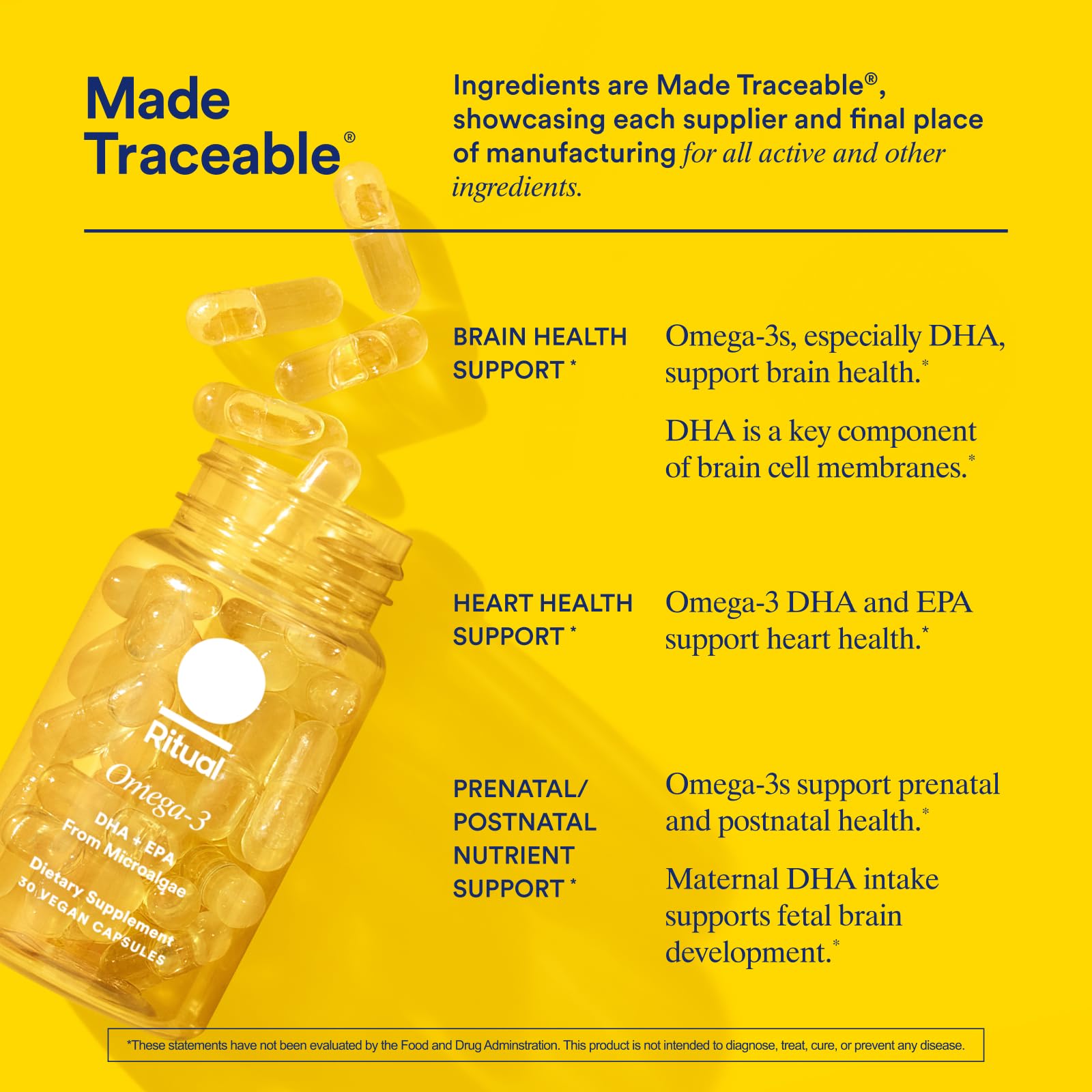 Ritual Vegan Omega 3 Supplement - Science-Backed Dose of DHA and EPA - Bioavailable Omega-3 from Algae Oil - Brain, Heart, and Eye Health Support - PrimeBioHealth - canada supplements