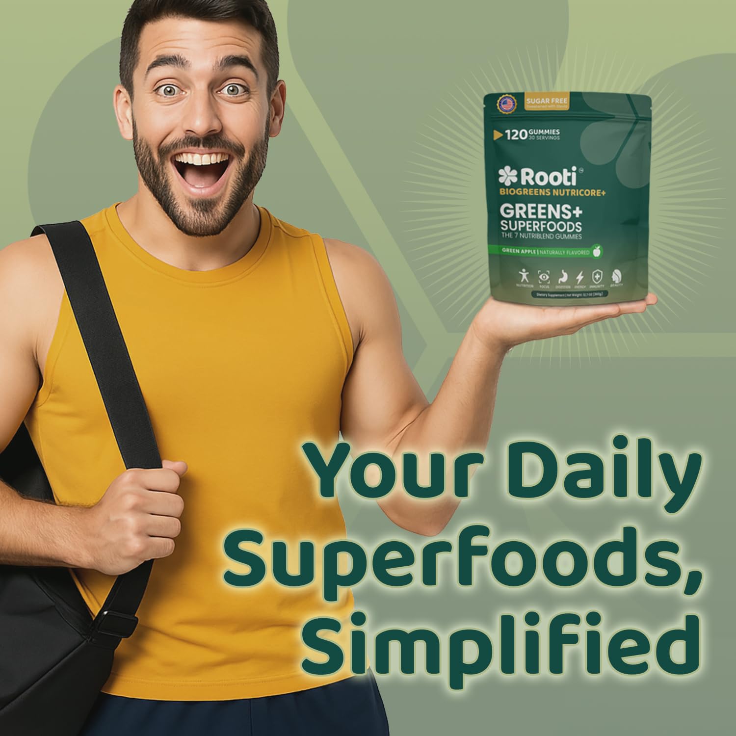 ROOTI Greens + Superfoods Gummies for Adults – 7-in-1 Whole Food Supplement, Spirulina, Lion’s Mane, Probiotics, Fiber & Digestive Enzymes Vegan, Sugar-Free, - PrimeBioHealth - canada supplements