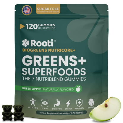 ROOTI Greens + Superfoods Gummies for Adults – 7-in-1 Whole Food Supplement, Spirulina, Lion’s Mane, Probiotics, Fiber & Digestive Enzymes Vegan, Sugar-Free, - PrimeBioHealth - canada supplements