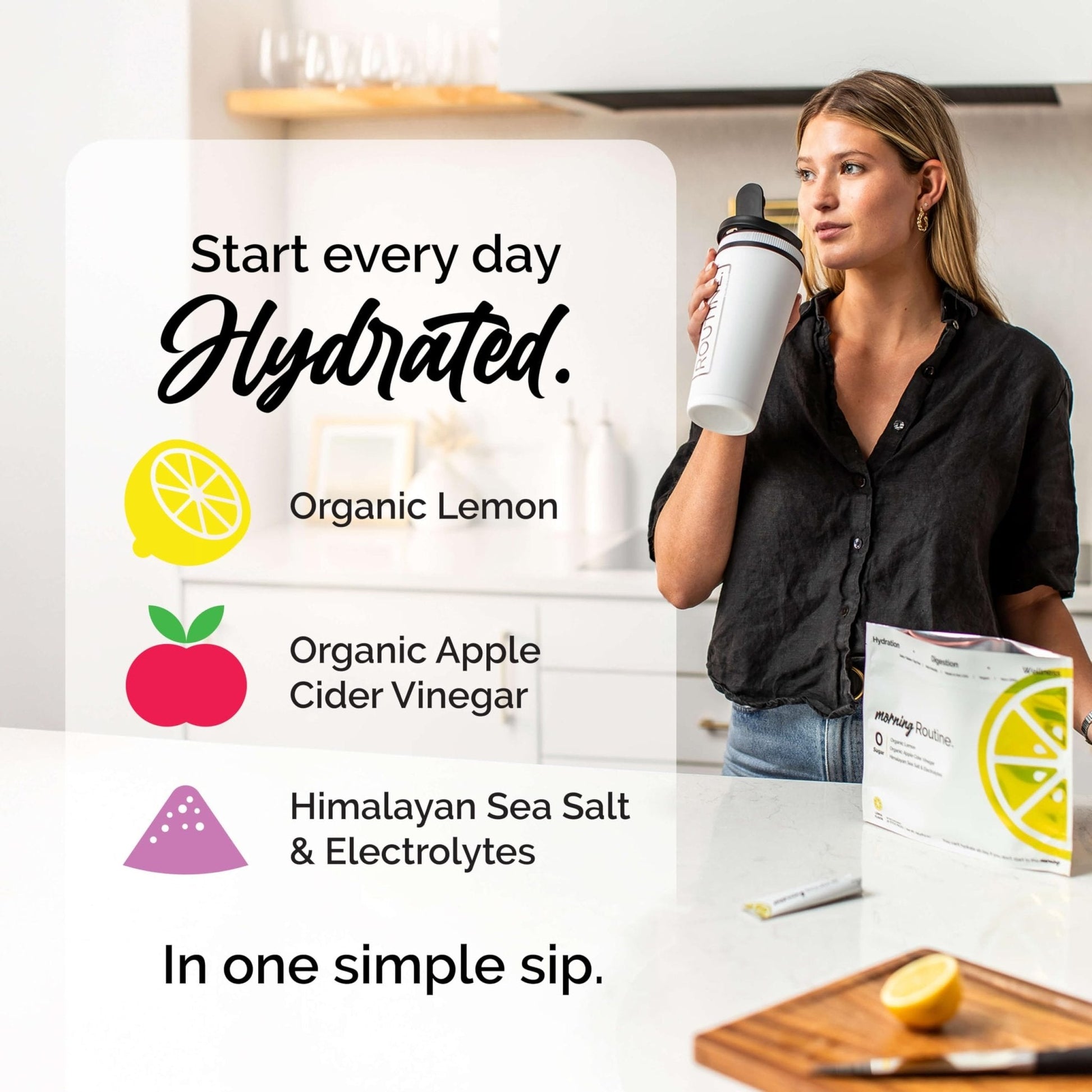 ROUTINE Morning Daily Hydration | Electrolyte Powder Packets | Lemon, Apple Cider Vinegar & Sea Salt Drink Mix | Sugar-Free, Keto & Paleo-Friendly | 3rd-Party - PrimeBioHealth - canada supplements