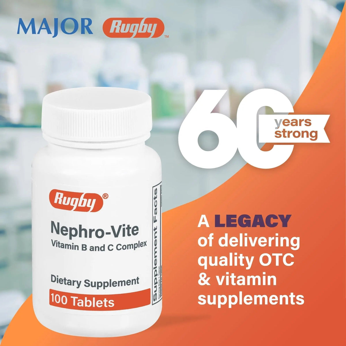 Rugby Nephro-Vite Vitamin B and C Complex Tablets - Dietary Supplement - 100 Count (1 Pack) - PrimeBioHealth - canada supplements