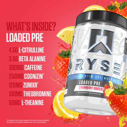 RYSE Loaded Pre Workout Powder - Strawberry Squeeze - Daily Pre-Workout for Men & Women with 390mg Caffeine, Beta Alanine, and Citrulline for Pump - PrimeBioHealth - canada supplements