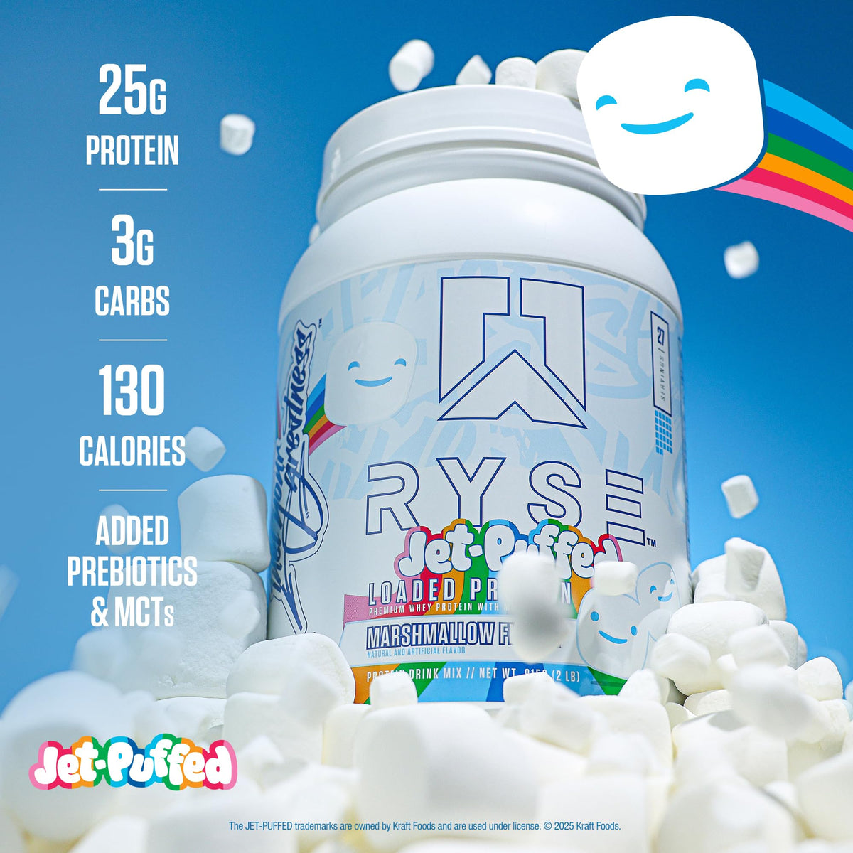 RYSE Loaded Protein Powder - Jet-Puffed Marshmallow - 25g Whey Protein Isolate & Concentrate with Prebiotic Fiber & MCTs - Low Carb, Low Sugar, Digestive-Friendly - 27 Servings / 2 lb Tub - PrimeBioHealth - canada supplements