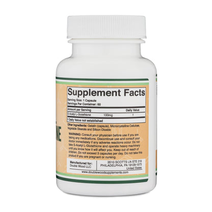 S-Acetyl L-Glutathione Capsules - 100mg, 60 Count (Acetylated Glutathione Antioxidant - More Absorbable Than Glutathione and Liposomal Glutathione, Non-GMO and Gluten Free) by Double Wood - PrimeBioHealth - canada supplements