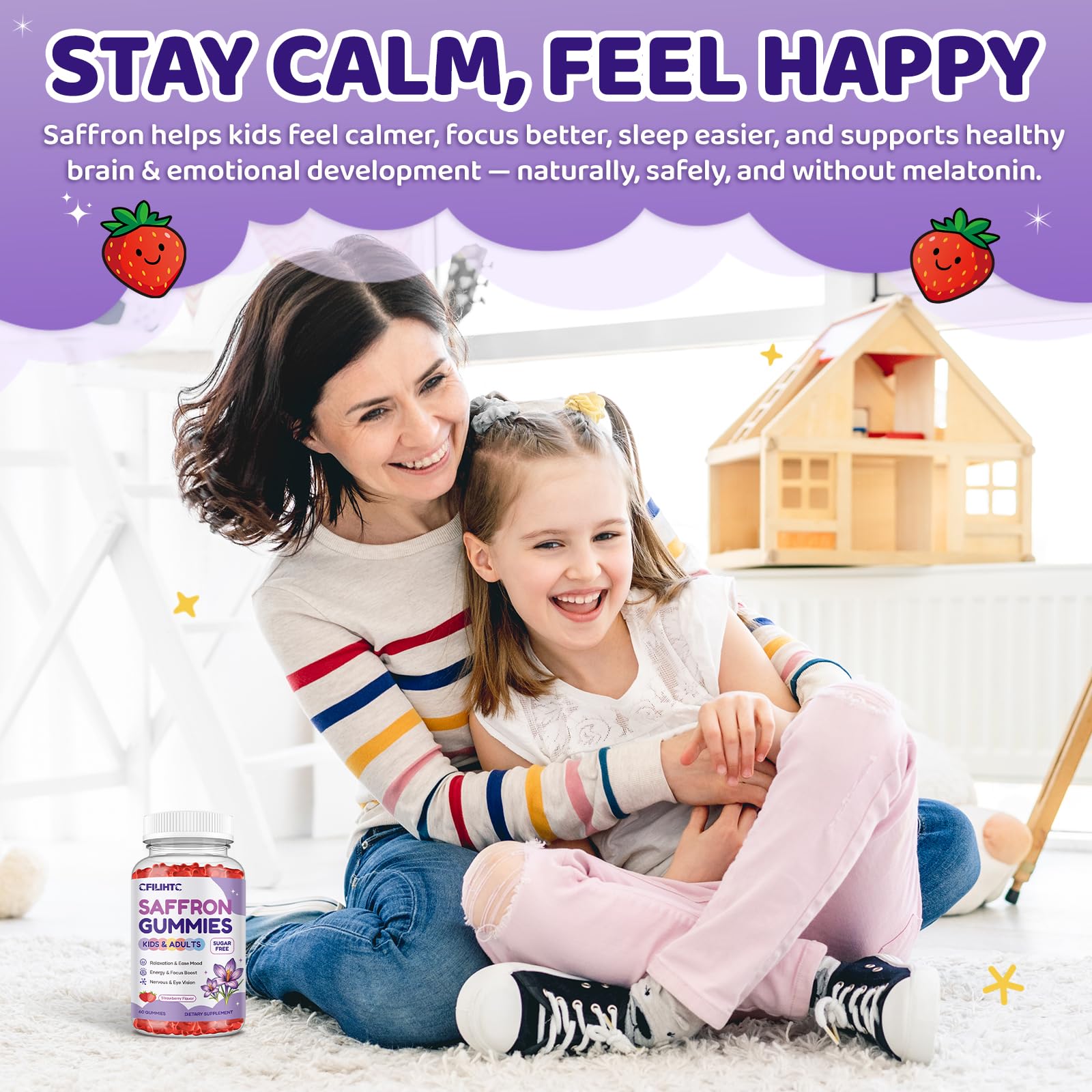 Saffron Gummies for Kids & Adults, 20-in-1 Saffron Supplements with 88.5mg Saffron Extract, B6, B12, C, D3, Magnesium for Calm, Focus, Nerve, Sugar Free, Vegan - PrimeBioHealth - canada supplements