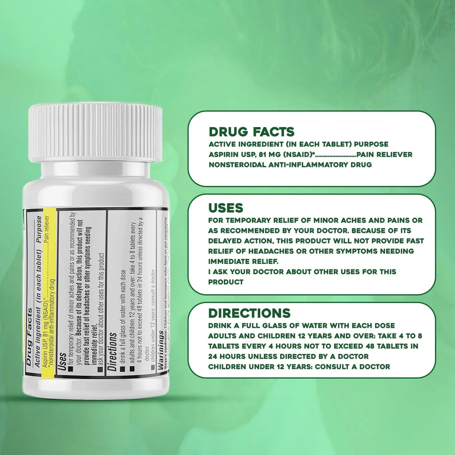 Safrel Generic Bayer Baby Aspirin 81 mg (500 Enteric Coated Tablets) | Adult Low Dose Strength Safe Pain Reliever (NSAID) for Minor Aches | Value Pack - PrimeBioHealth - canada supplements