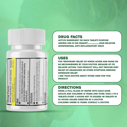 Safrel Generic Bayer Baby Aspirin 81 mg (500 Enteric Coated Tablets) | Adult Low Dose Strength Safe Pain Reliever (NSAID) for Minor Aches | Value Pack - PrimeBioHealth - canada supplements