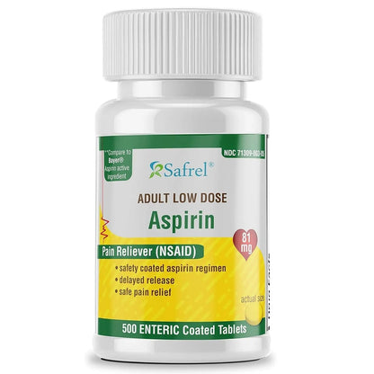Safrel Generic Bayer Baby Aspirin 81 mg (500 Enteric Coated Tablets) | Adult Low Dose Strength Safe Pain Reliever (NSAID) for Minor Aches | Value Pack - PrimeBioHealth - canada supplements