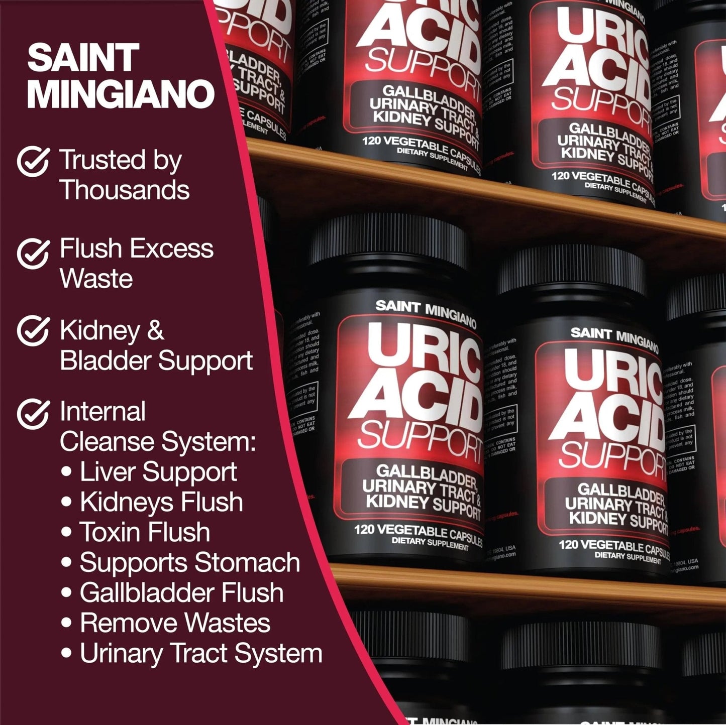 Saint Mingiano Uric Acid Flush for Gout Support -120 Capsules - Supports Kidney Cleanse Detox & Repair, Gallbladder & Urinary Tract Issues - Essential for Detox & Joint Support - Cranberry Extract - PrimeBioHealth - canada supplements