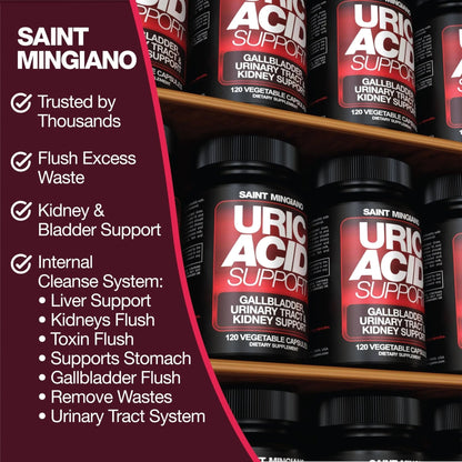 Saint Mingiano Uric Acid Flush for Gout Support -120 Capsules - Supports Kidney Cleanse Detox & Repair, Gallbladder & Urinary Tract Issues - Essential for Detox & Joint Support - Cranberry Extract - PrimeBioHealth - canada supplements