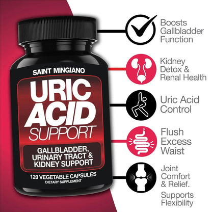 Saint Mingiano Uric Acid Flush for Gout Support -120 Capsules - Supports Kidney Cleanse Detox & Repair, Gallbladder & Urinary Tract Issues - Essential for Detox & Joint Support - Cranberry Extract - PrimeBioHealth - canada supplements