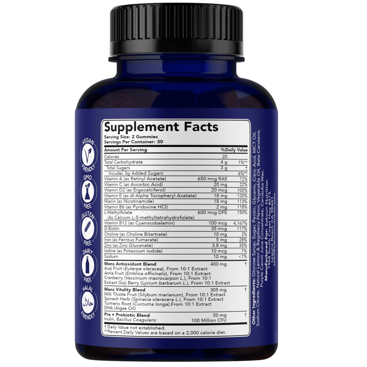 Sakoon nutrition Men's Multivitamin Gummies with Probiotics and Prebiotics, Adult Multivitamin A, C, D, E, B & More - PrimeBioHealth - canada supplements