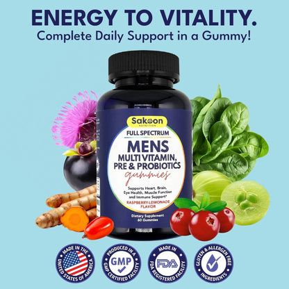 Sakoon nutrition Men's Multivitamin Gummies with Probiotics and Prebiotics, Adult Multivitamin A, C, D, E, B & More - PrimeBioHealth - canada supplements