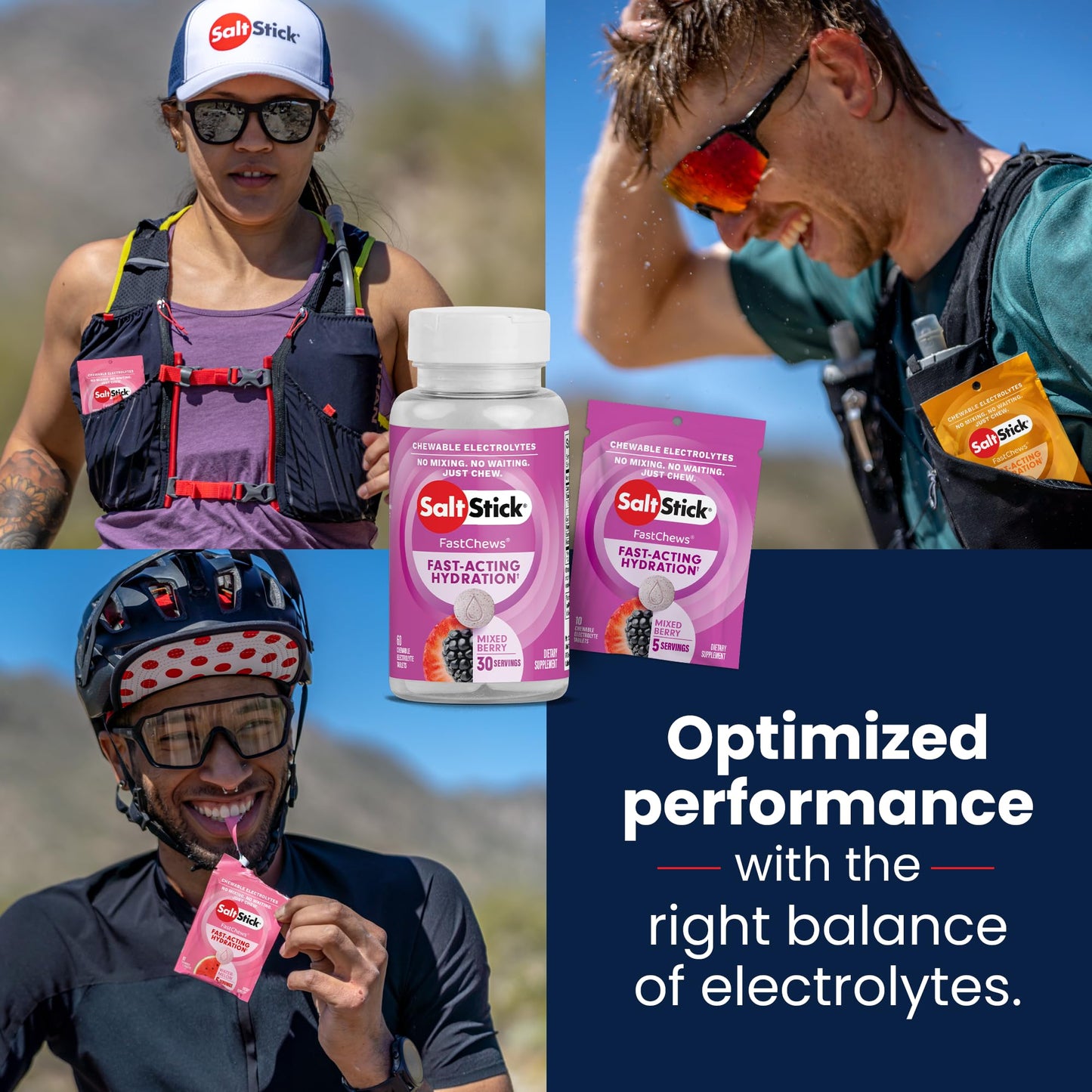 SaltStick Electrolyte FastChews - 60 Mixed Berry Chewable Tablets - Salt Tablets for Running and Hydration, Electrolyte Chews - 60 Count Bottle - PrimeBioHealth - canada supplements