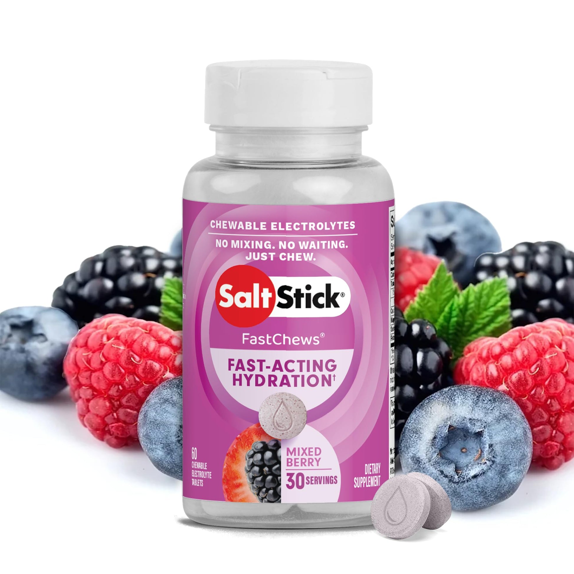 SaltStick Electrolyte FastChews - 60 Mixed Berry Chewable Tablets - Salt Tablets for Running and Hydration, Electrolyte Chews - 60 Count Bottle - PrimeBioHealth - canada supplements