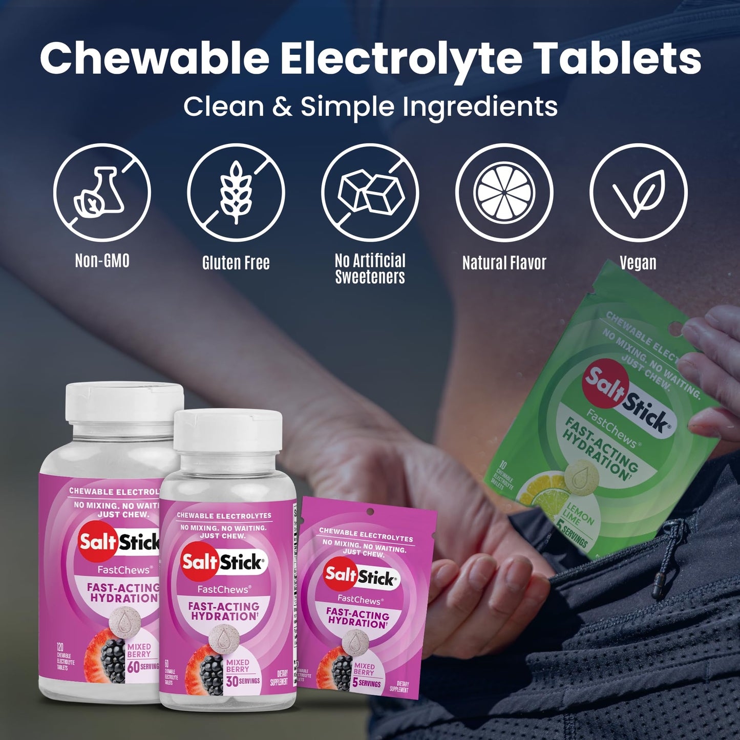SaltStick Electrolyte FastChews - 60 Mixed Berry Chewable Tablets - Salt Tablets for Running and Hydration, Electrolyte Chews - 60 Count Bottle - PrimeBioHealth - canada supplements