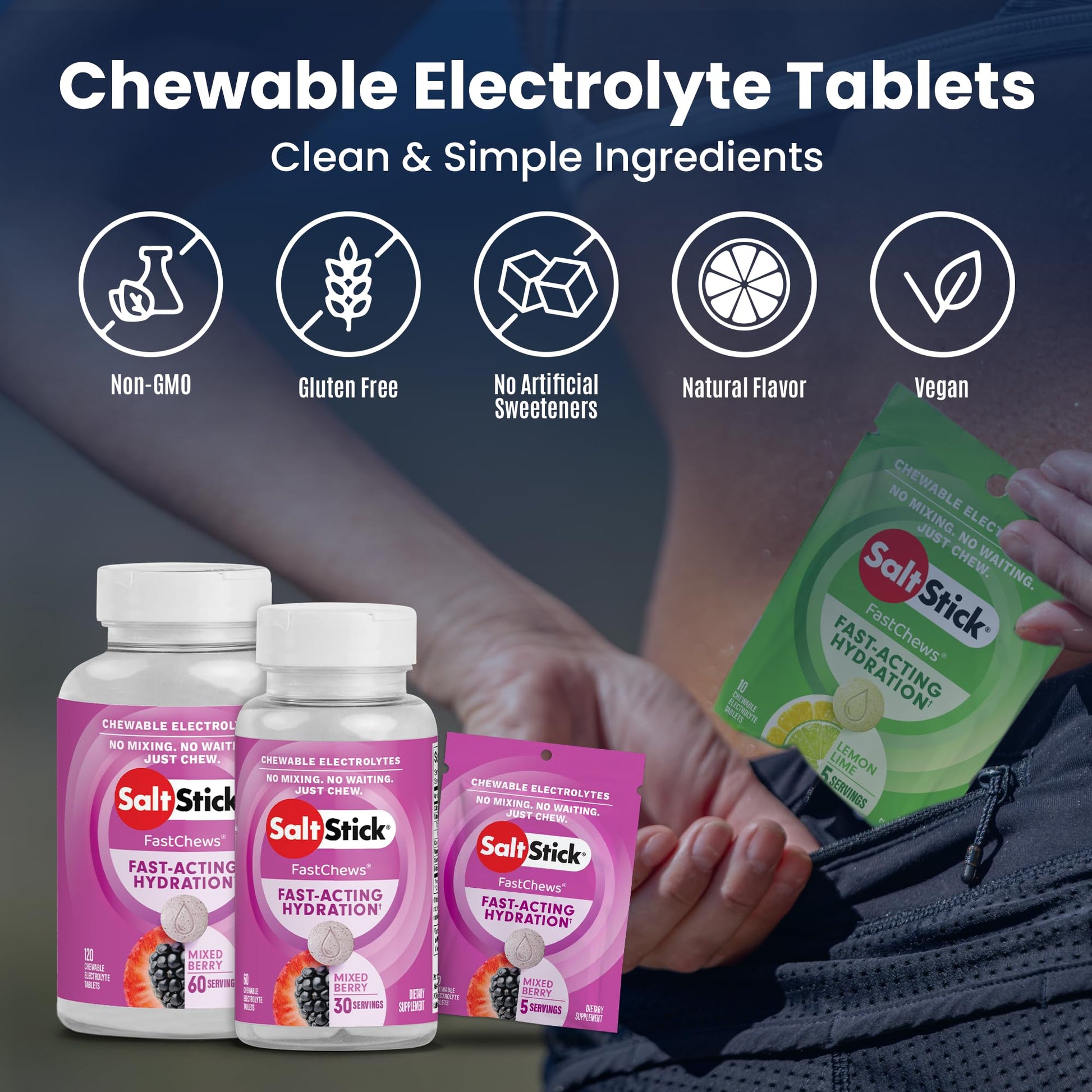SaltStick Electrolyte FastChews - 60 Mixed Berry Chewable Tablets - Salt Tablets for Running and Hydration, Electrolyte Chews - 60 Count Bottle - PrimeBioHealth - canada supplements